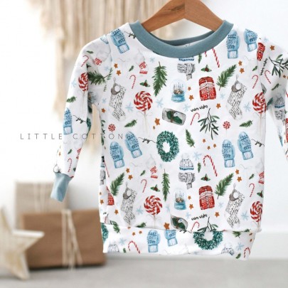 Μακρυμάνικη λευκή μπλούζα με Χριστουγεννιάτικα γκι - Little Cottons