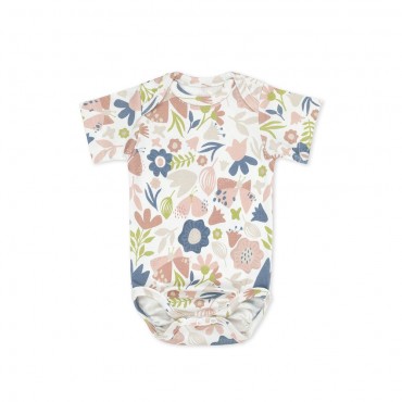 Κοντομάνικο λευκό φορμάκι για νεογέννητο με retro λουλούδια Meadow 62cm- Color Stories